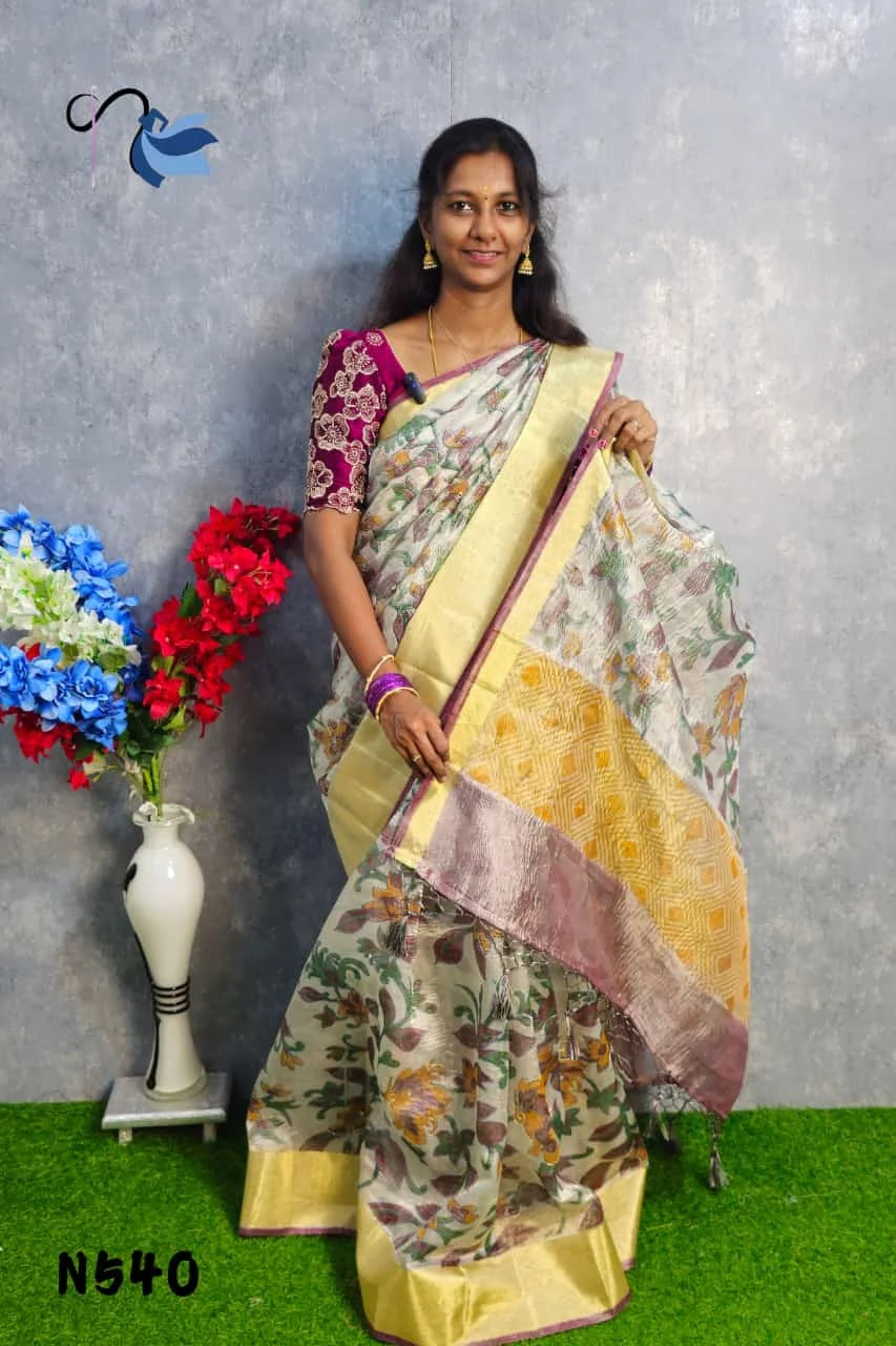 Blooming in beauty with this crush tissue silk saree