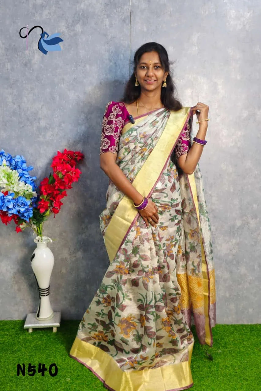 Blooming in beauty with this crush tissue silk saree