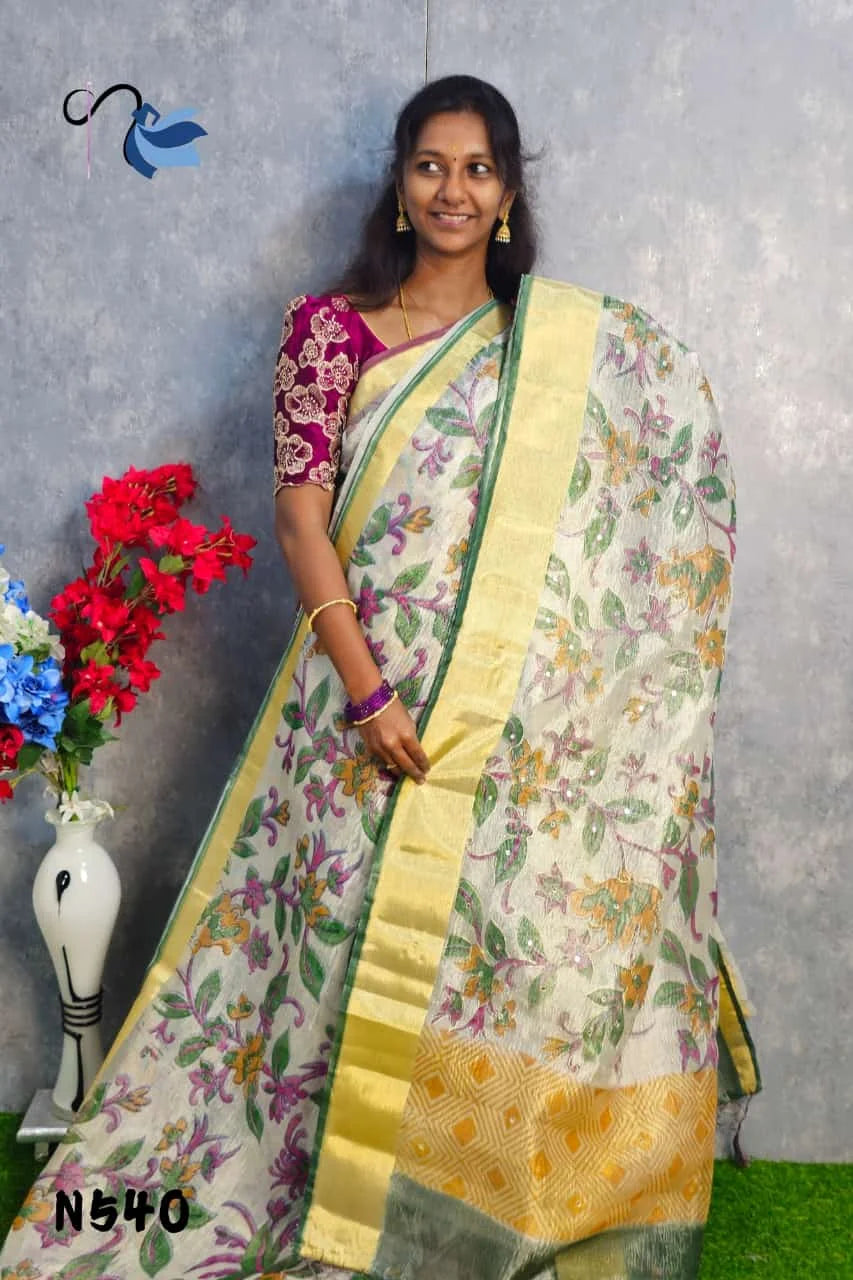 Blooming in beauty with this crush tissue silk saree