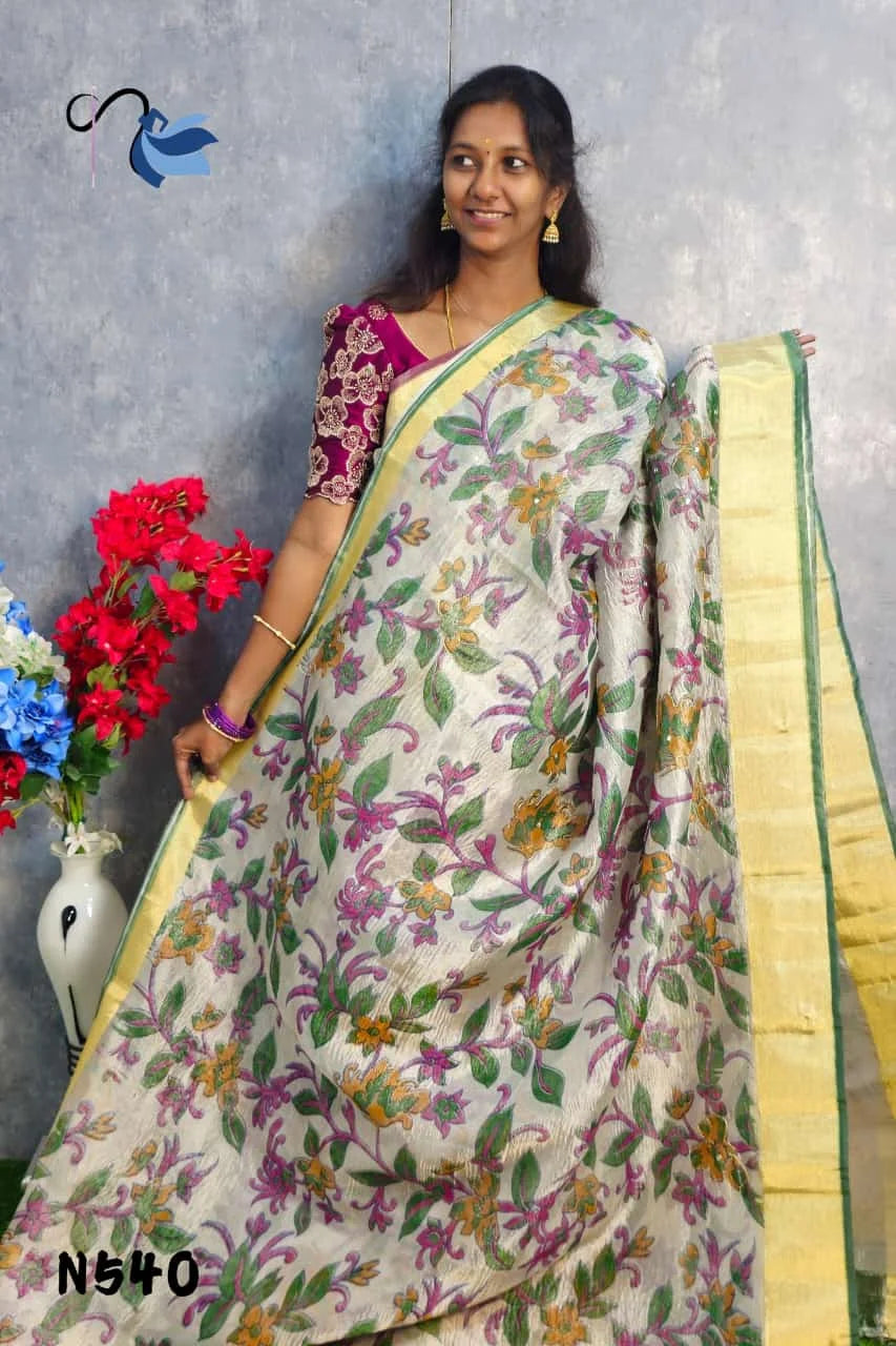 Blooming in beauty with this crush tissue silk saree