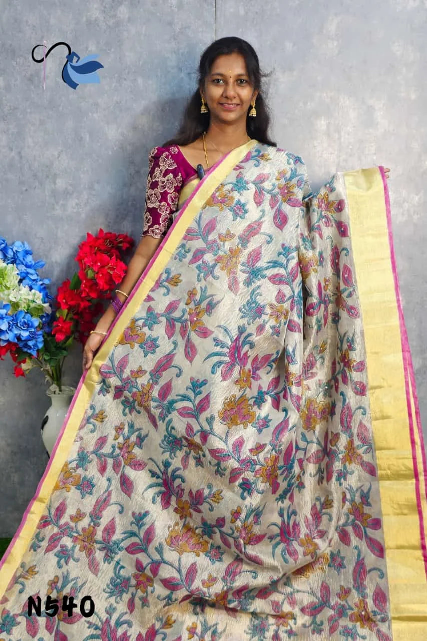 Blooming in beauty with this crush tissue silk saree