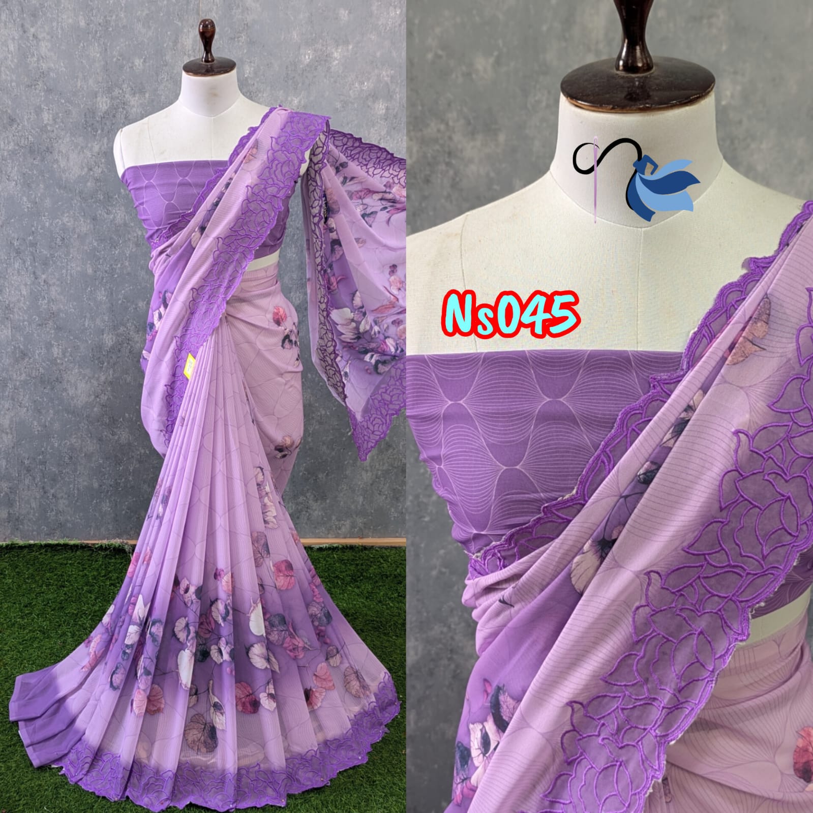 Chiffon saree featuring a delicate floral cutwork border