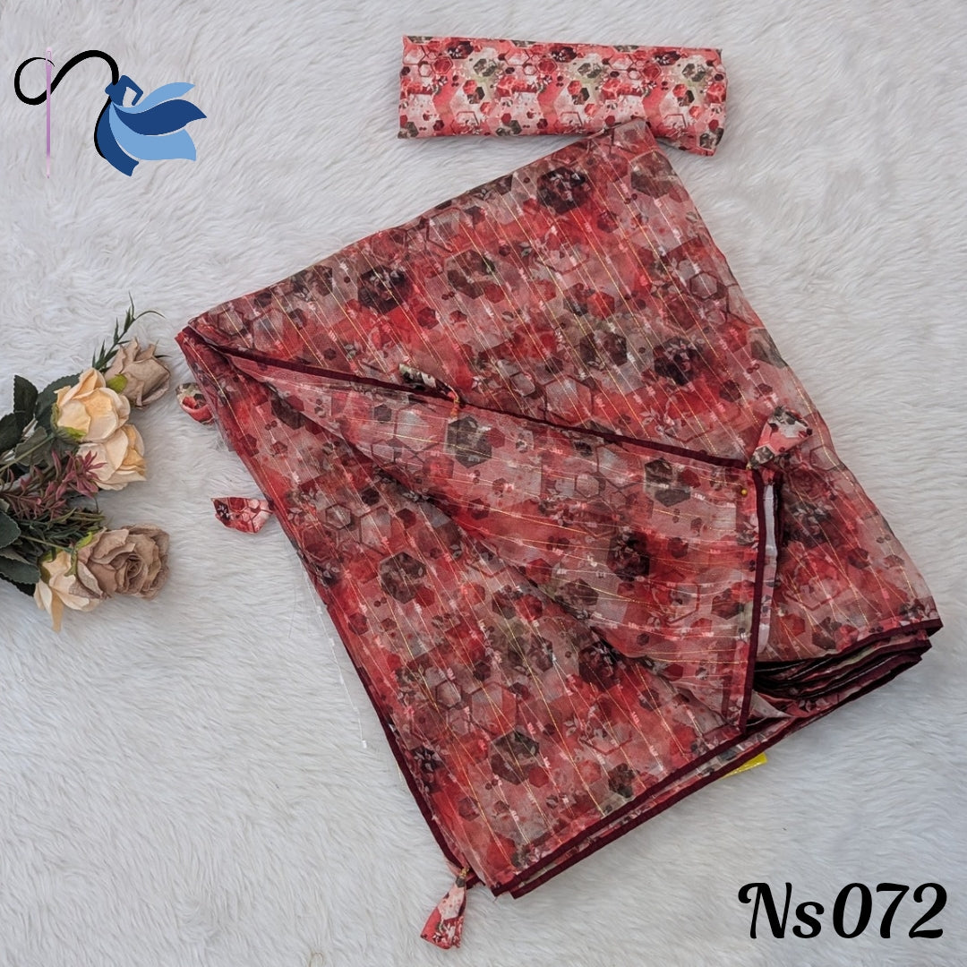 Digital printed organza saree
